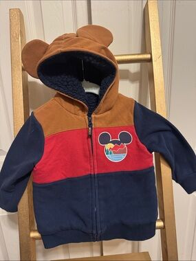 Disney Kids Colorblock Mickey Hoodie - Navy, Red & Brown